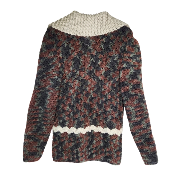 Handmade Vintage Crocheted Knit Cardigan Brown Green Granny Grandmacore XL - Picture 11 of 15